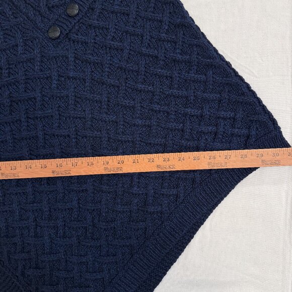 Nua Aran Crafts Dark Blue Merino Wool Cable Knit Poncho Size S/M - Picture 13 of 16